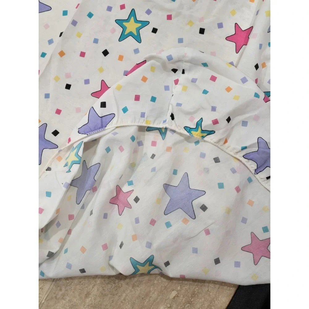 Vtg Walt Disney Minnie Mouse Stars Sports Twin Bed Flat Sheet 2-in-1 Pink Purple